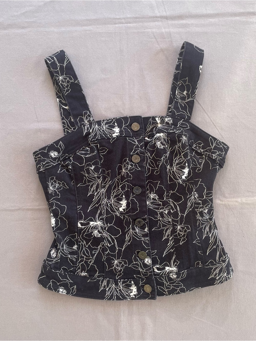 White House Black Market Size 0 Sketchy Poppy Denim Adjustable Bodice Top GUC